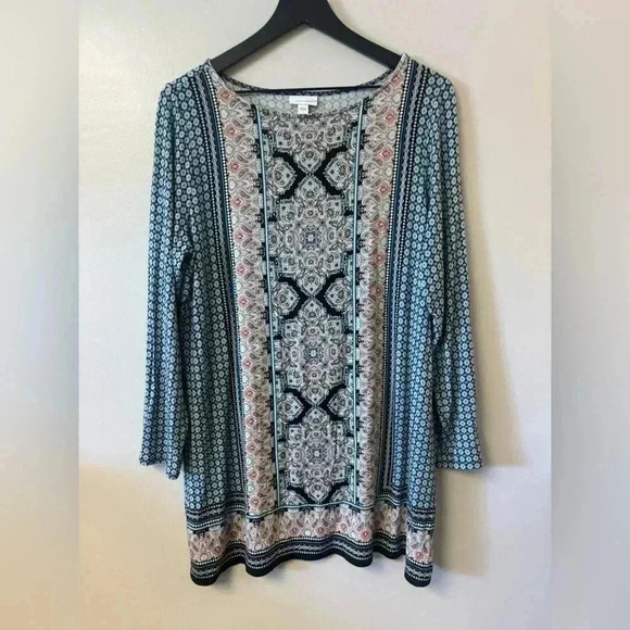 J Jill Blue Mixed Media Floral Paisley Tunic - L - Picture 1 of 6